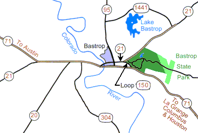 Road map to Bastrop State Park